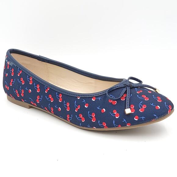Charter Club Women Ballet Flats Kaii Size US 8.5M Navy Blue Cherry Print - Picture 1 of 6
